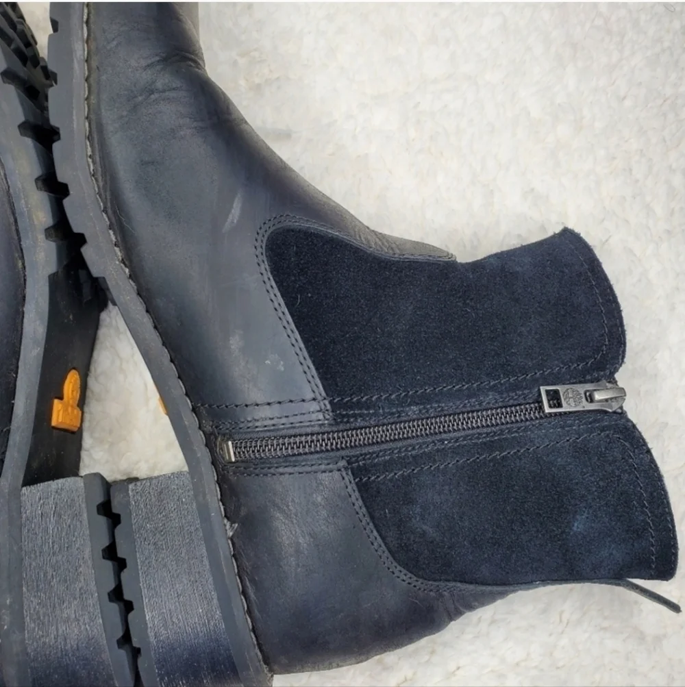 Timberland Bethel Black Suede Leather Biker Moto Fall Heeled Ankle Boots